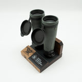 Pre-owned Vortex Kaibab HD 18x56 binoculars, objective side, three-quarter view on Vortex retail block - The Lookout, Prescott AZ
