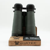 Pre-owned Vortex Kaibab HD 18x56 binoculars, objective side, three-quarter view on Vortex retail block - The Lookout, Prescott AZ