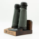 Pre-owned Vortex Kaibab HD 18x56 binoculars, objective side, three-quarter view on Vortex retail block - The Lookout, Prescott AZ