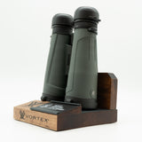 Pre-owned Vortex Kaibab HD 18x56 binoculars, objective side, three-quarter view on Vortex retail block - The Lookout, Prescott AZ