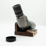 Pre-owned VORTEX Razor HD 20–60x85 Angled Spotting Scope, objective side, three-quarter view on Vortex retail block - The Lookout, Prescott AZ
